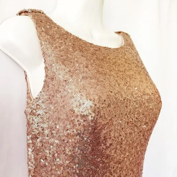 Christina Wu Rose Gold Sequin Dress (6) Bateau Neck Open Back Formal Gown 22704 - Picture 10 of 14